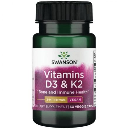 Swanson - D3 + K2 vitaminok / 60 db növényi (vegán) kapszula - 60 db